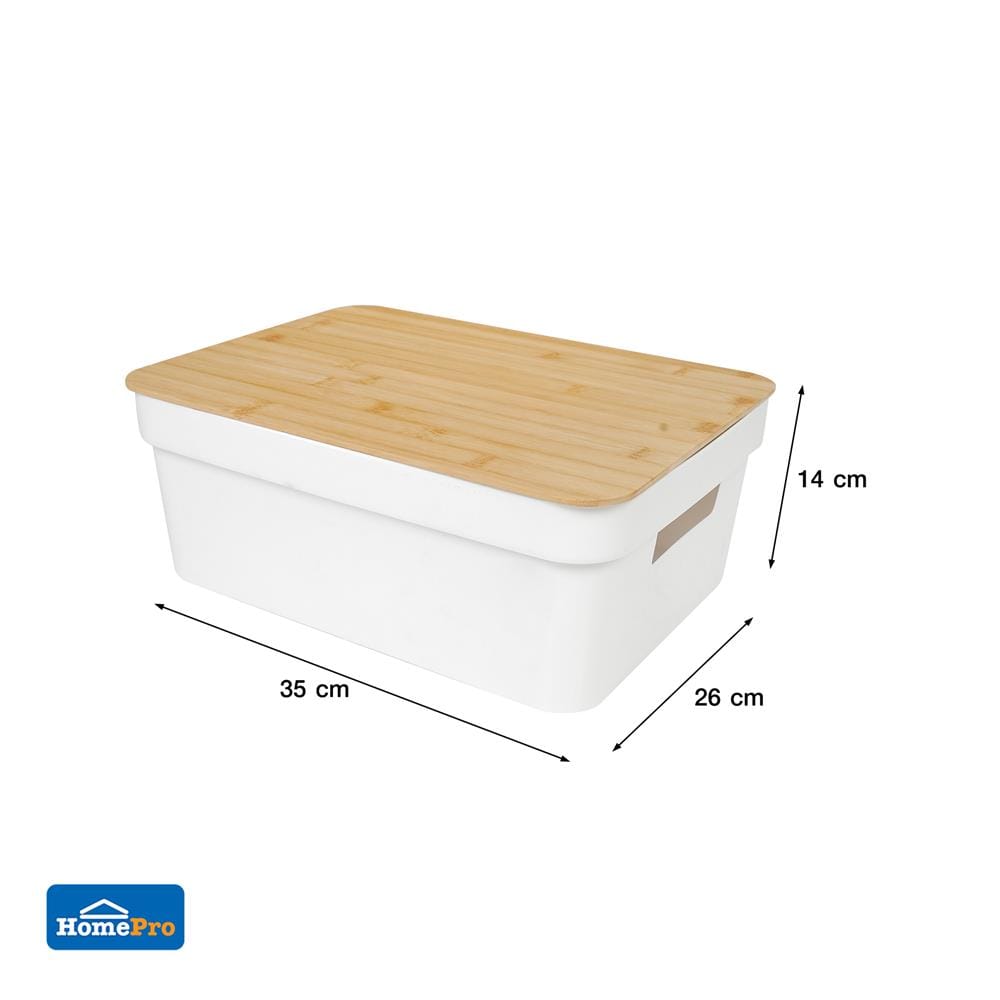 กล่องฝาไม้ 8.5 ลิตร STACKO HOMEY 35x26x14 ซม. สีขาว