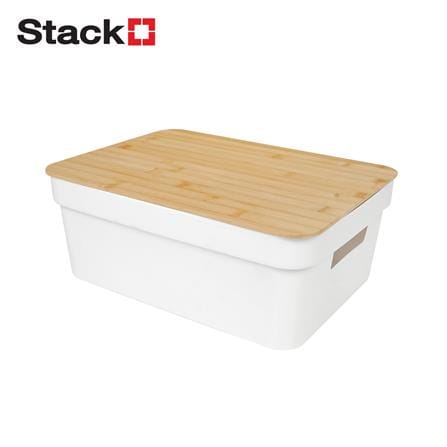 กล่องฝาไม้ 8.5 ลิตร STACKO HOMEY 35x26x14 ซม. สีขาว_0
