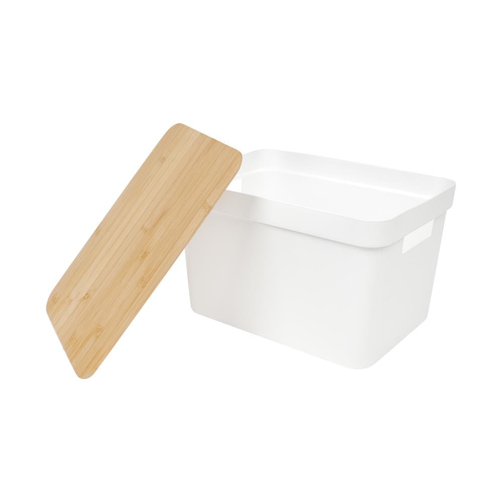 กล่องฝาไม้ 15 ลิตร STACKO HOMEY 35x26x22 ซม. สีขาว