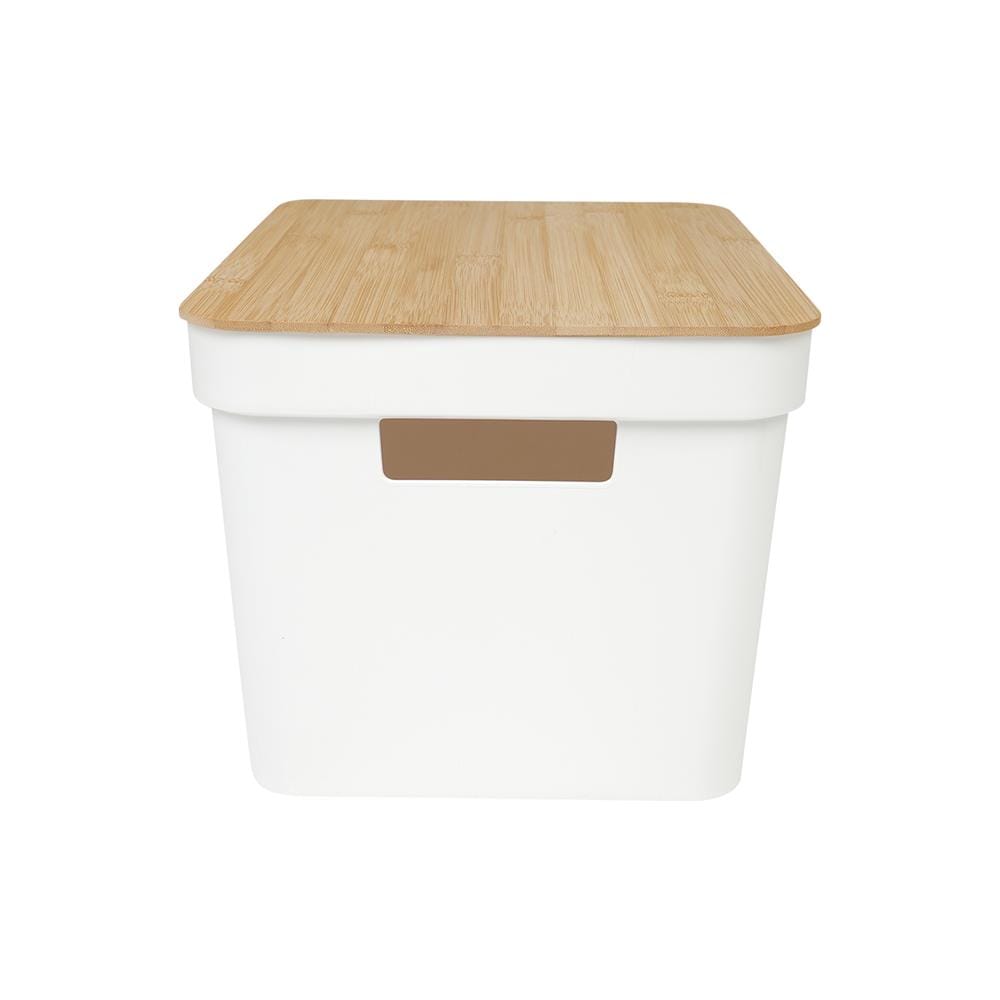 กล่องฝาไม้ 15 ลิตร STACKO HOMEY 35x26x22 ซม. สีขาว
