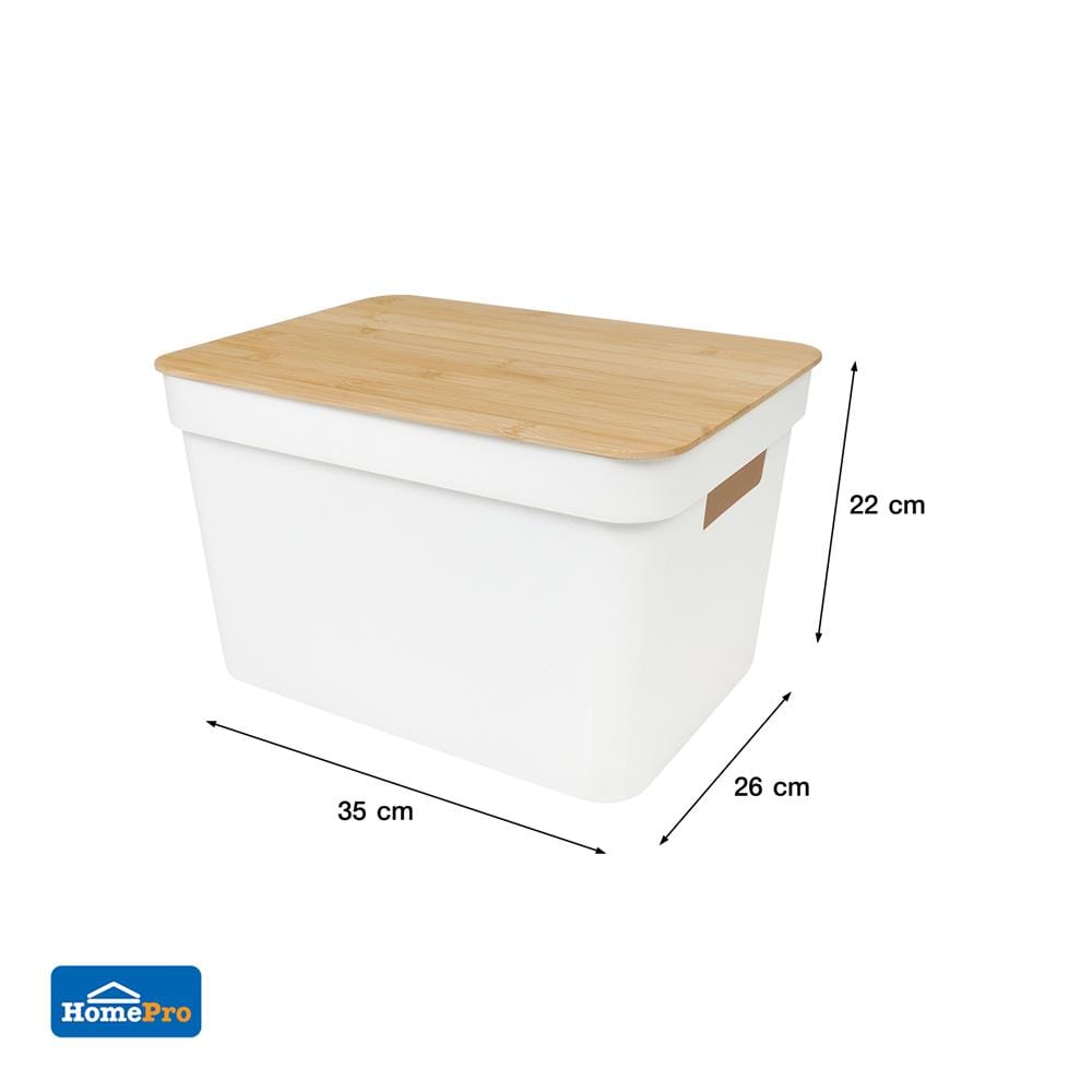 กล่องฝาไม้ 15 ลิตร STACKO HOMEY 35x26x22 ซม. สีขาว