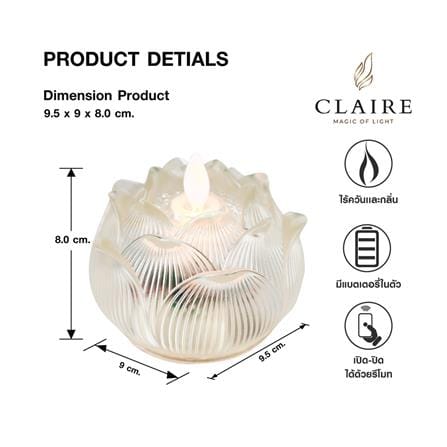 เทียน LED CLAIRE 0.3 วัตต์ WARM WHITE 9.5 ซม. สีขาว_3