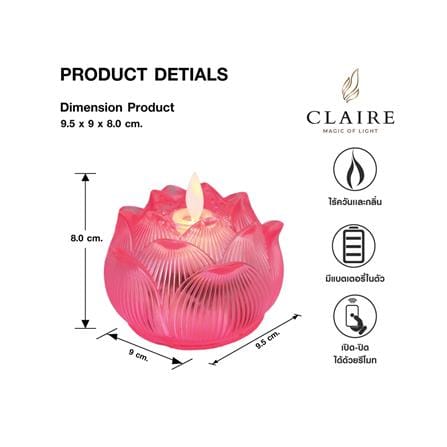 เทียน LED CLAIRE 0.3 วัตต์ WARM WHITE 9.5 ซม. สีชมพู_3