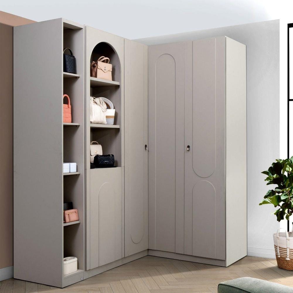 ตู้เสื้อผ้าเข้ามุมซ้าย 3 บานเปิด SB FURNITURE LAVIQUE 19225514 149 ซม. สีครีม