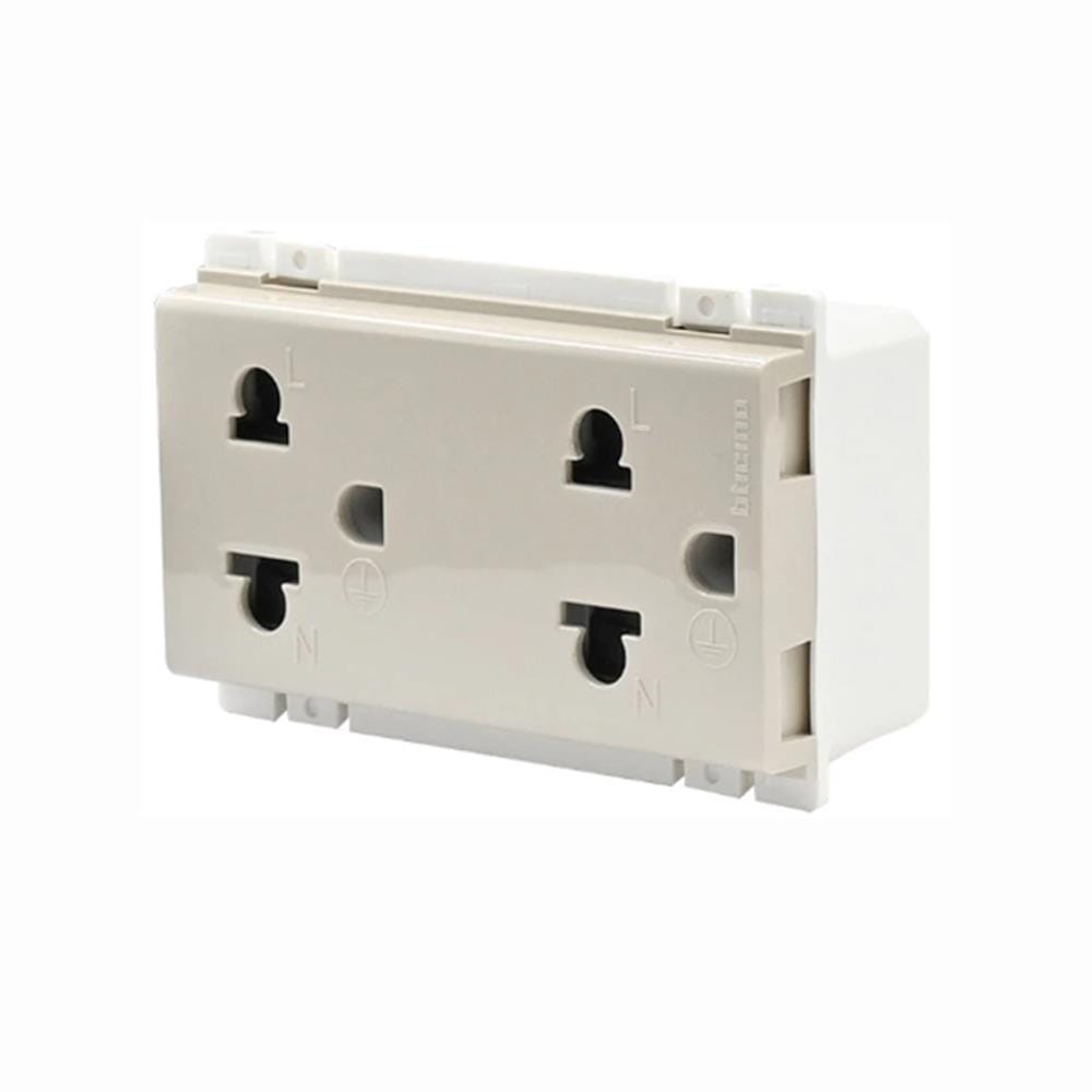 เต้ารับคู่ 3 ขา กลมแบน BTICINO BAMBOO AE2125DEH สีเบจ