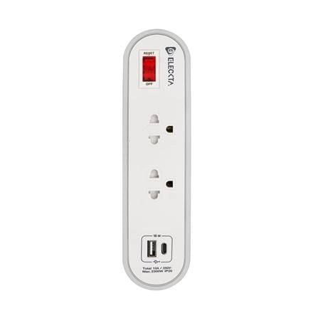 รางปลั๊กไฟ 2 ช่อง 1 สวิตช์ 1 USB 1 TYPE-C ELECKTA ETC3146-3GY 3 ม. สีขาว/เทา_1