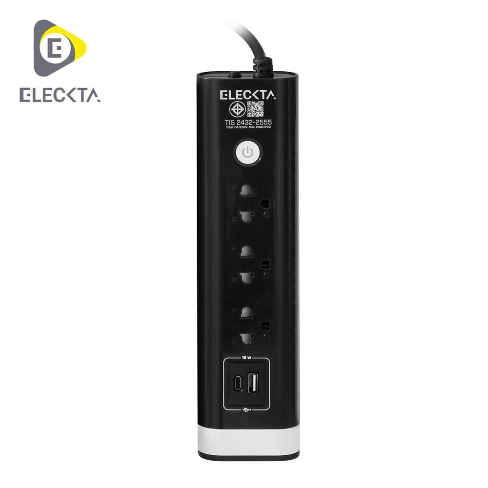 รางปลั๊กไฟ 3 ช่อง 1 สวิตซ์ 1 USB 1 TYPE-C ELECKTA 3 ม. สีดำ