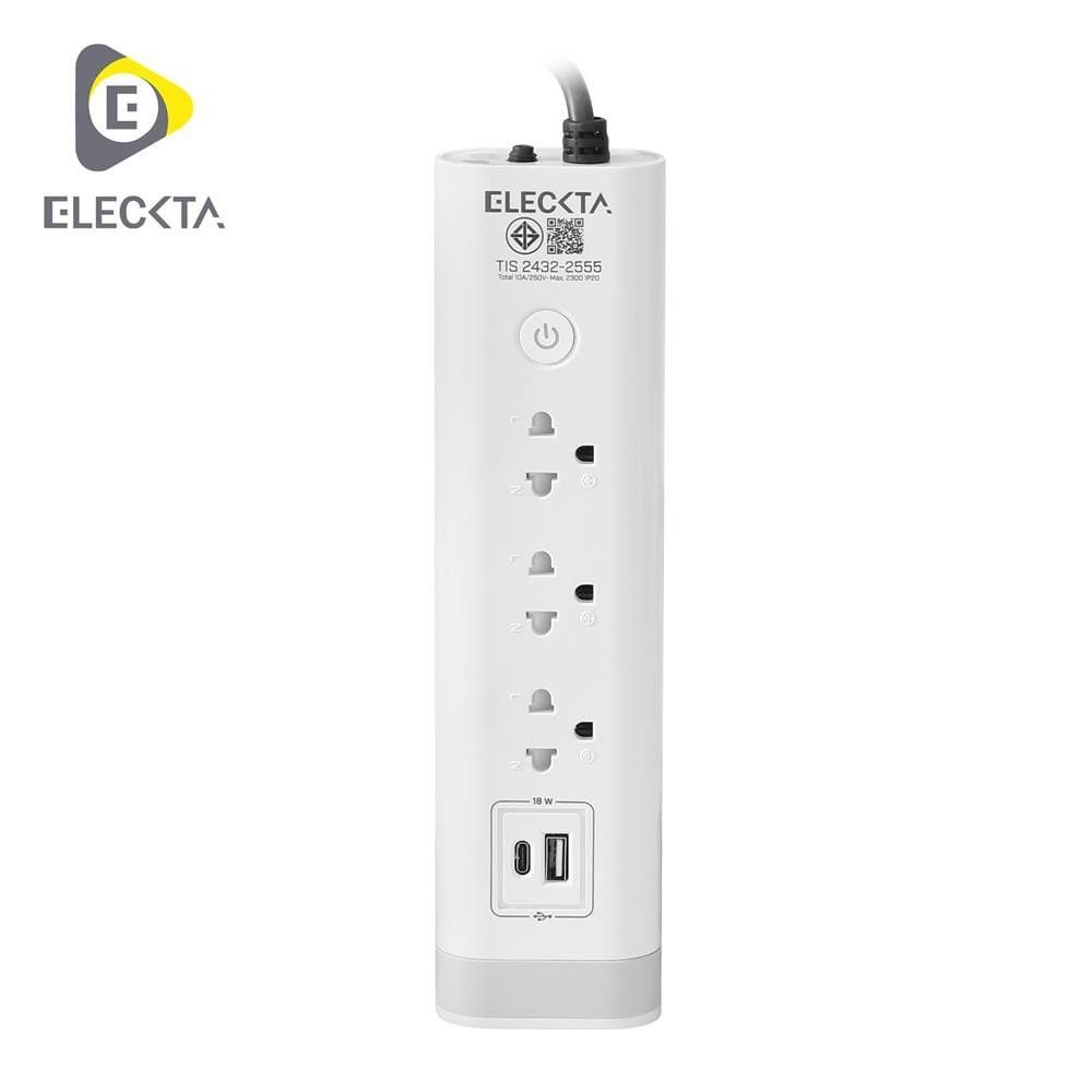 รางปลั๊กไฟ 3 ช่อง 1 สวิตช์ 1 USB 1 TYPE-C ELECKTA 3 ม. สีขาว