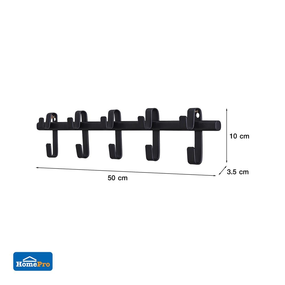 ขอแขวนติดผนัง 5 ขอ STACKO FLEXI 50x3.5x10 ซม. สีดำ