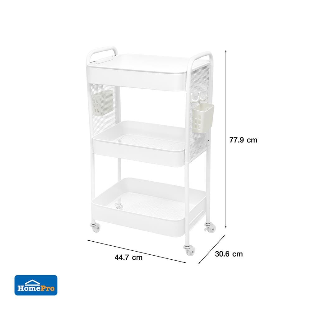 ชั้นวาง 3 ชั้น มีล้อ STACKO MISSY 44.7x30.6x77.9 ซม. สีขาว