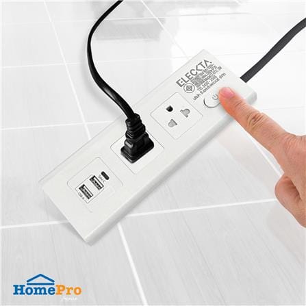 รางปลั๊กไฟ 2 ช่อง 1 สวิตช์ 2 USB 1 Type-C ELECKTA ET431C 3 ม. สีขาว_6