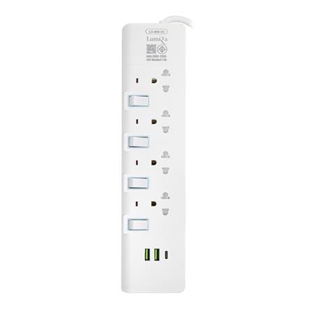 รางปลั๊กไฟ 4 ช่อง 4 สวิตช์ 2 USB 1 TYPE C LUMIRA LS-804-2U 3 ม.