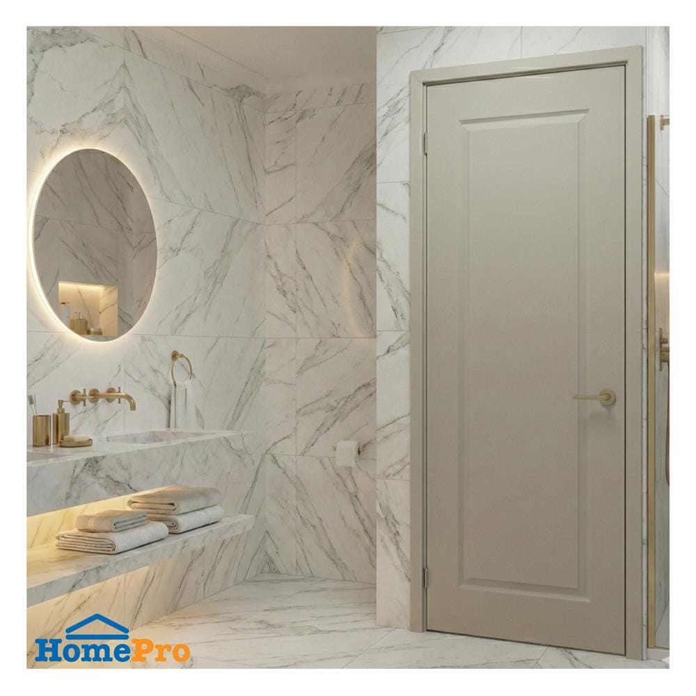 ประตูห้องน้ำ UPVC เจาะลูกบิด AZLE MDI-7 1 ฟัก 70x200 ซม. สีเบจ
