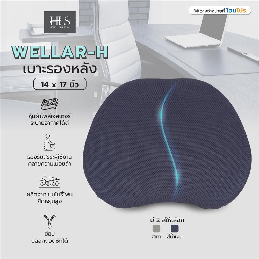 เบาะรองหลัง HOME LIVING STYLE WELLAR-H 14X17 นิ้ว สีน้ำเงิน