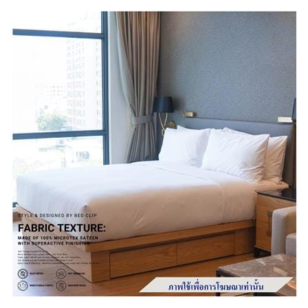 ผ้าปูที่นอน 6 ฟุต BED CLIP MICROTEX สี WHITE_0