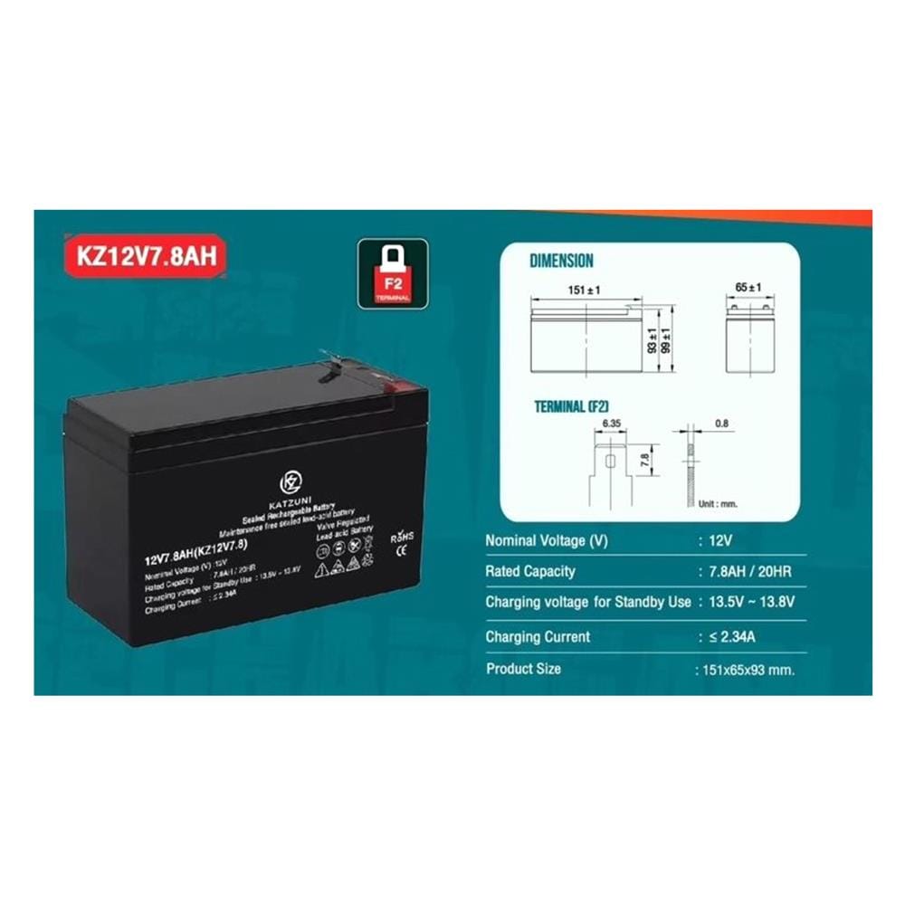 แบตเตอรี่แห้ง KATZUNI 12V7.8AH (KZ12V7.8)
