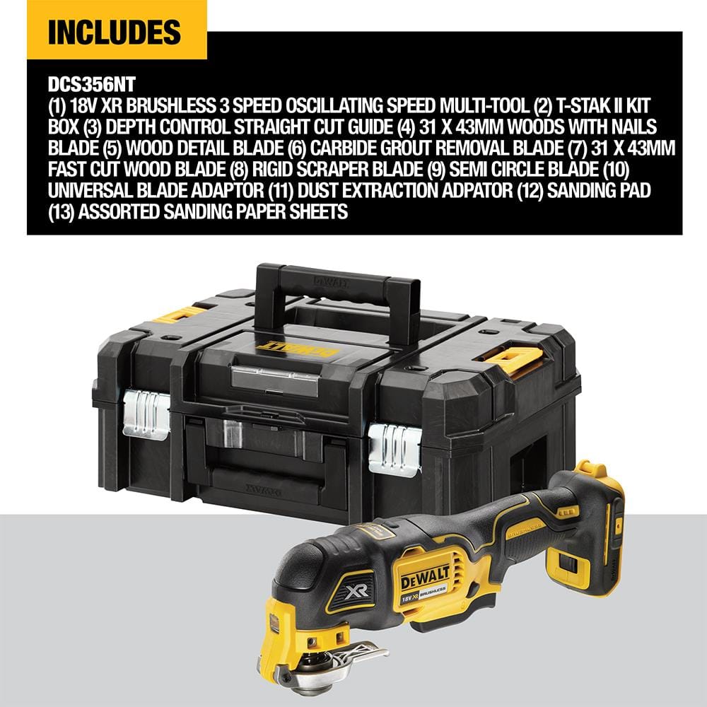 เครื่องมืออเนกประสงค์ระบบสั่นไร้สาย (เฉพาะตัวเครื่อง) DEWALT DCS356NT-XJ 18 โวลต์ (สูงสุด 20 โวลต์)