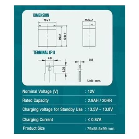 แบตเตอรี่แห้ง KATZUNI 12V2.9AH (KZ12V2.9)_4