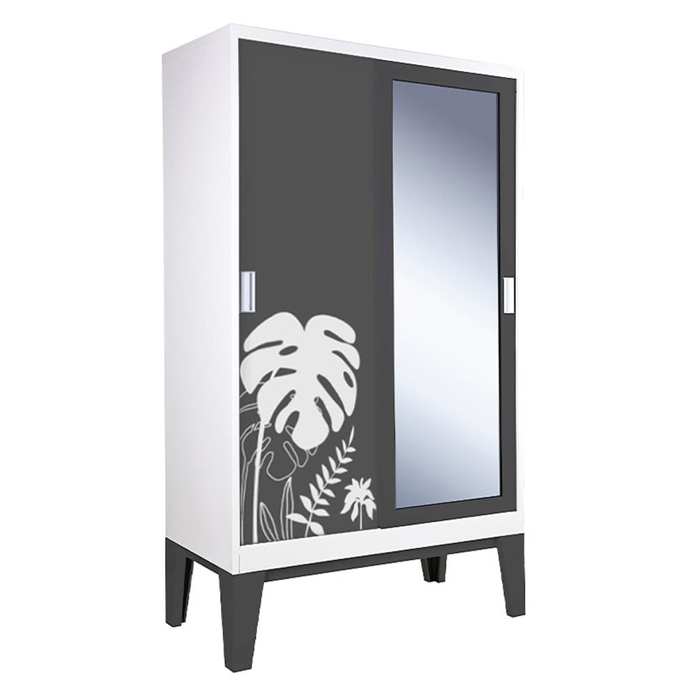 ตู้เสื้อผ้าเหล็กบานเลื่อนผสมกระจกเงา KIOSK WD-05 GR 120 ซม. สีเทา