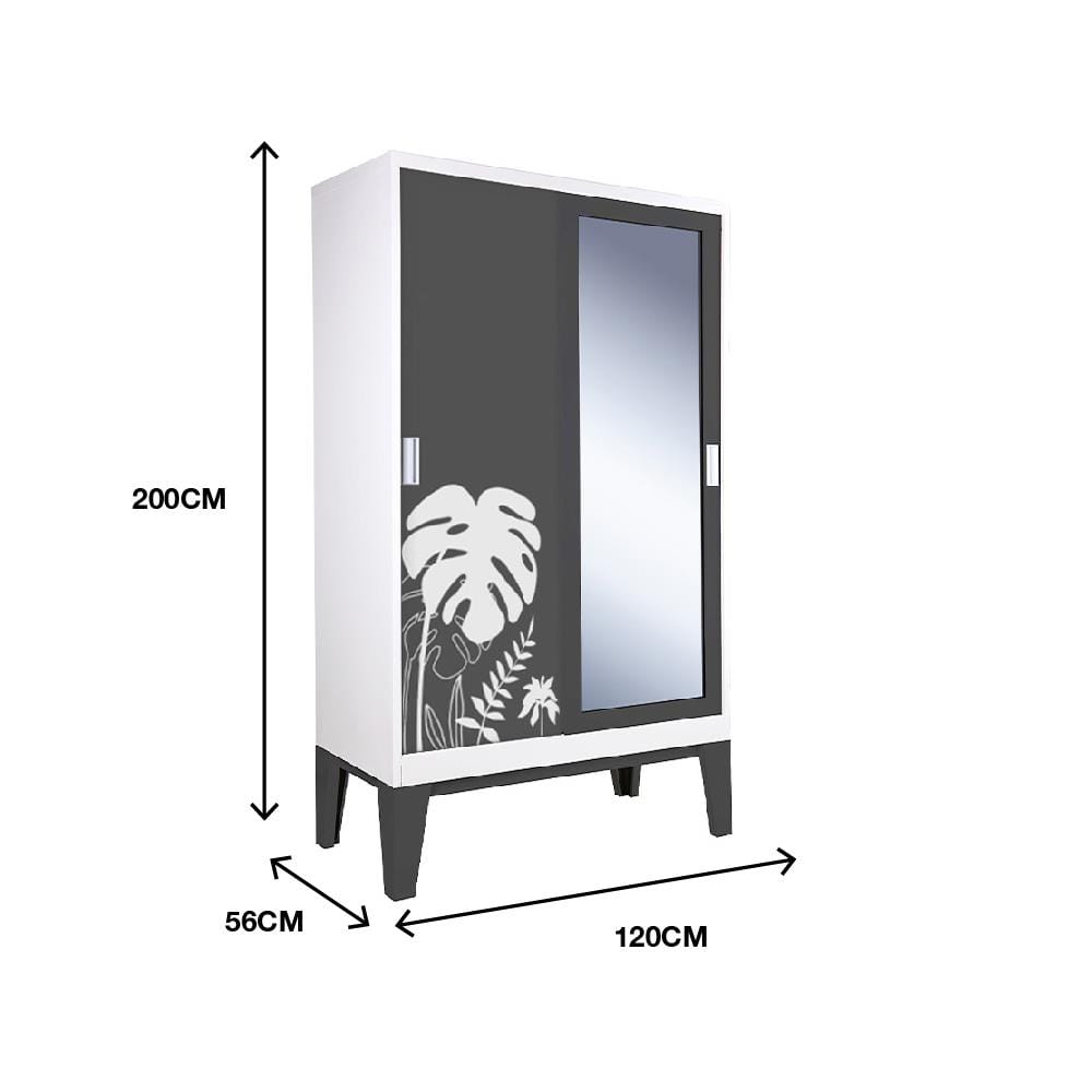 ตู้เสื้อผ้าเหล็กบานเลื่อนผสมกระจกเงา KIOSK WD-05 GR 120 ซม. สีเทา