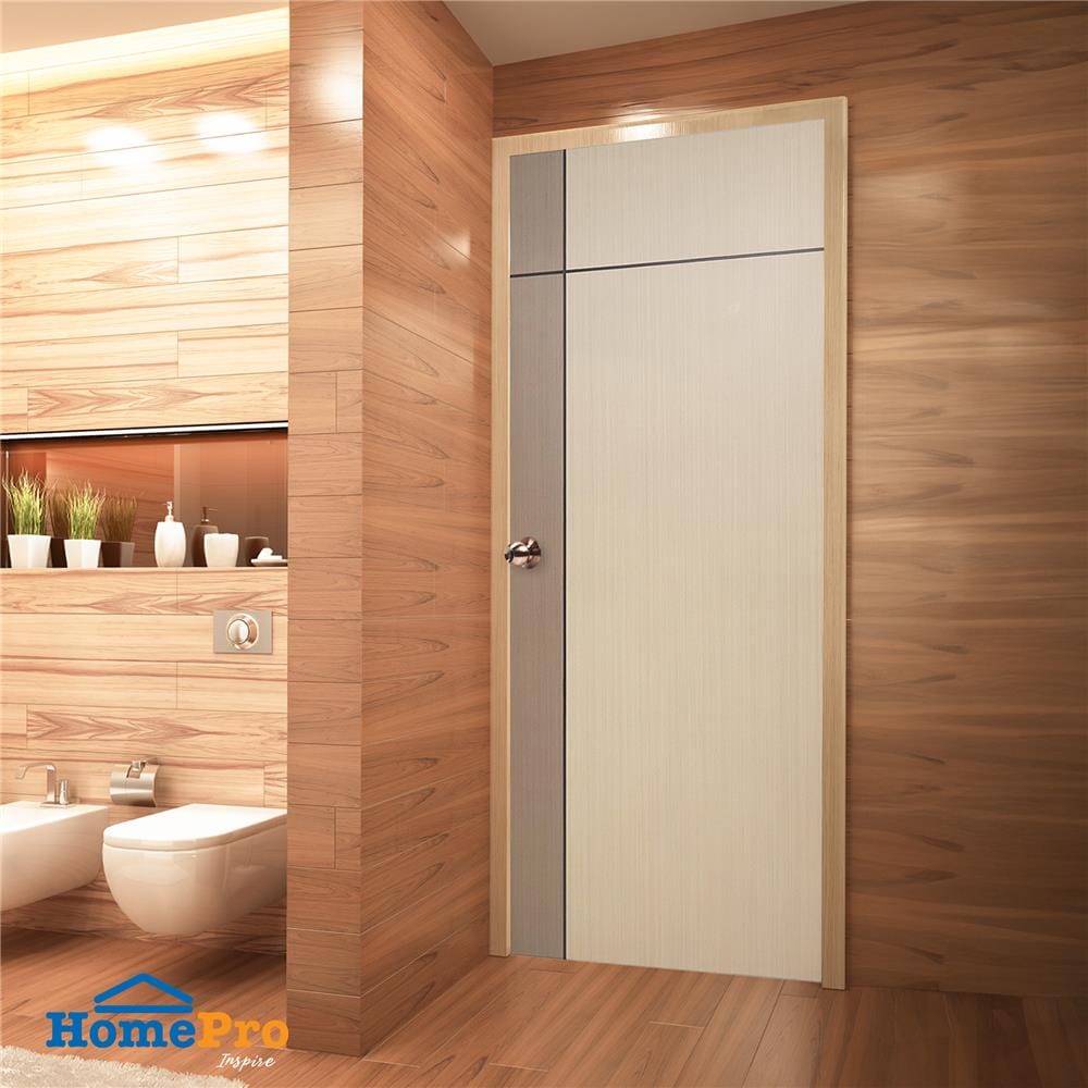 ประตูห้องน้ำ UPVC AZLE L0A-G2C 70X200 ซม. สี WALNUT/BEECH เจาะลูกบิด