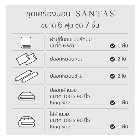 ชุดผ้าปูที่นอน 6 ฟุต 7 ชิ้น SANTAS PETUNIA สี OS_7
