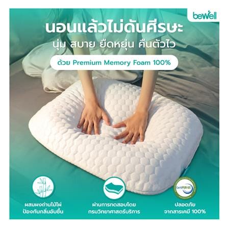 หมอนสุขภาพ เมมโมรี่โฟม BEWELL ERGOCURVE SWE-07 ไซซ์ L 14x62x14 ซม. สีขาว_5