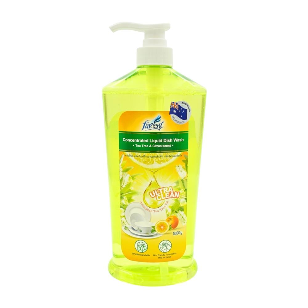 น้ำยาล้างจาน FARCENT 1000ML สูตรเข้มข้น กลิ่นทีทรีและซีตรัส