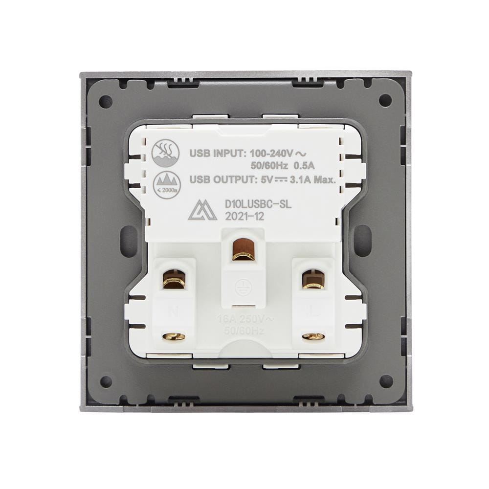 ชุดเต้ารับเดี่ยว 3 ขา พร้อม USB และ TYPE-C SAHN D10LUSBC-SL สีเงิน