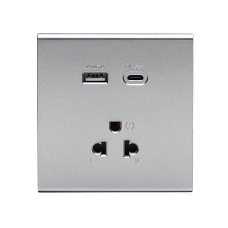 ชุดเต้ารับเดี่ยว 3 ขา พร้อม USB และ TYPE-C SAHN D10LUSBC-SL สีเงิน