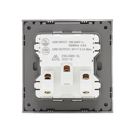 ชุดเต้ารับเดี่ยว 3 ขา พร้อม USB และ TYPE-C SAHN D10LUSBC-SL สีเงิน_3