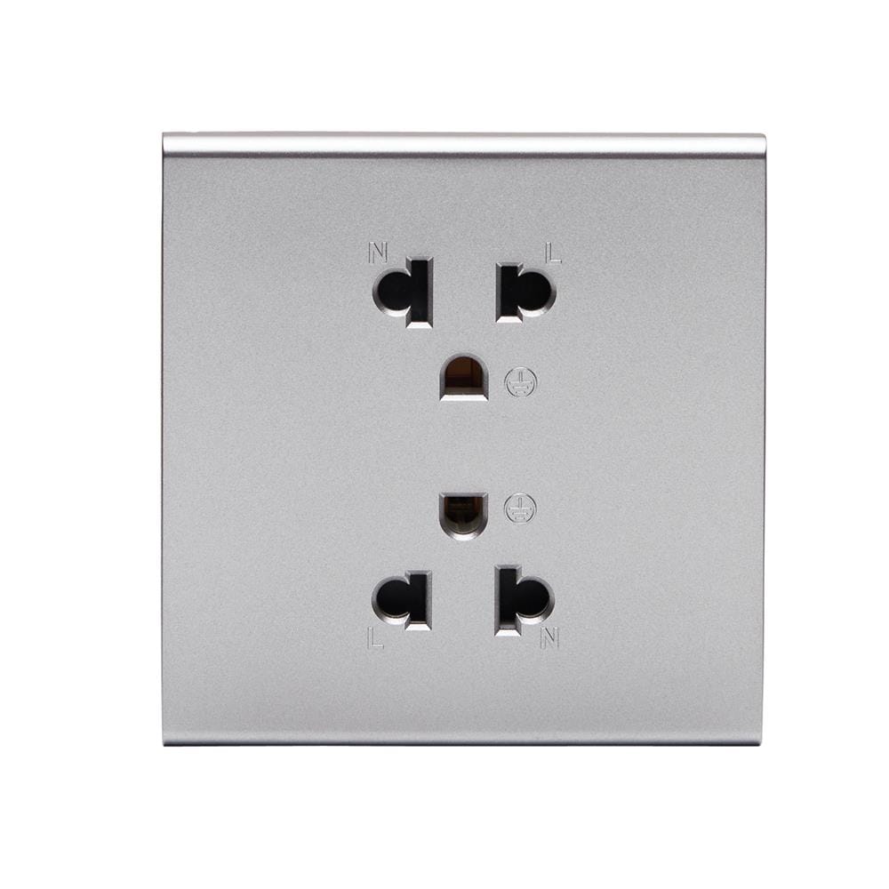 ชุดเต้ารับคู่ 3 ขา 2 ช่อง SAHN D102L-SL สีเงิน_0