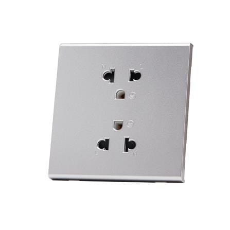 ชุดเต้ารับคู่ 3 ขา 2 ช่อง SAHN D102L-SL สีเงิน_2