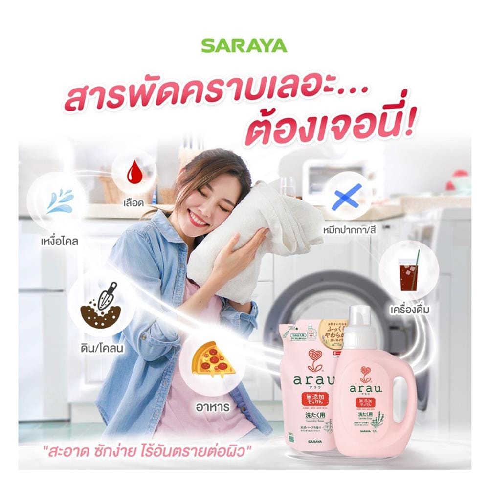 รีฟิลน้ำยาซักผ้าออแกนิก ARAU 1 ลิตร กลิ่นลาเวนเดอร์และสเปียร์มินท์