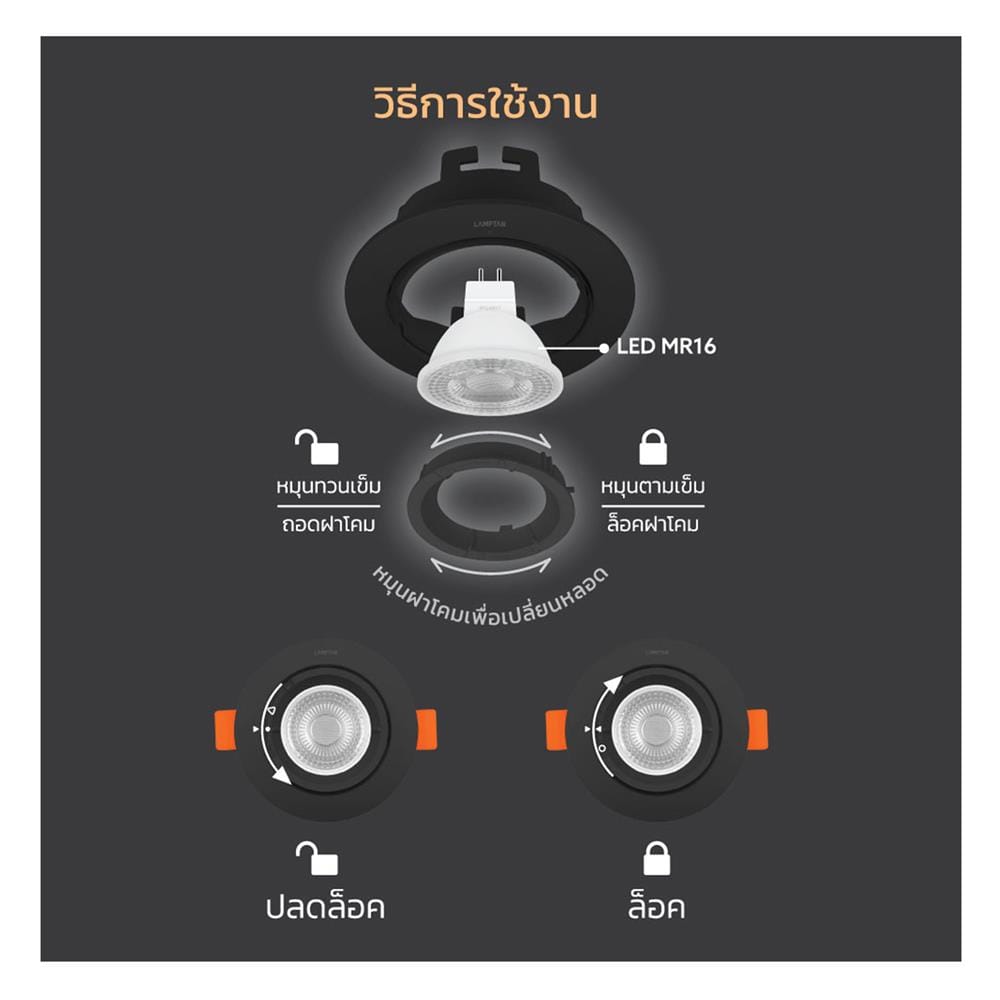 ดาวน์ไลท์ LED LAMPTAN MR16 FULL SET 3.5 นิ้ว 7 วัตต์ WARM WHITE สีดำ