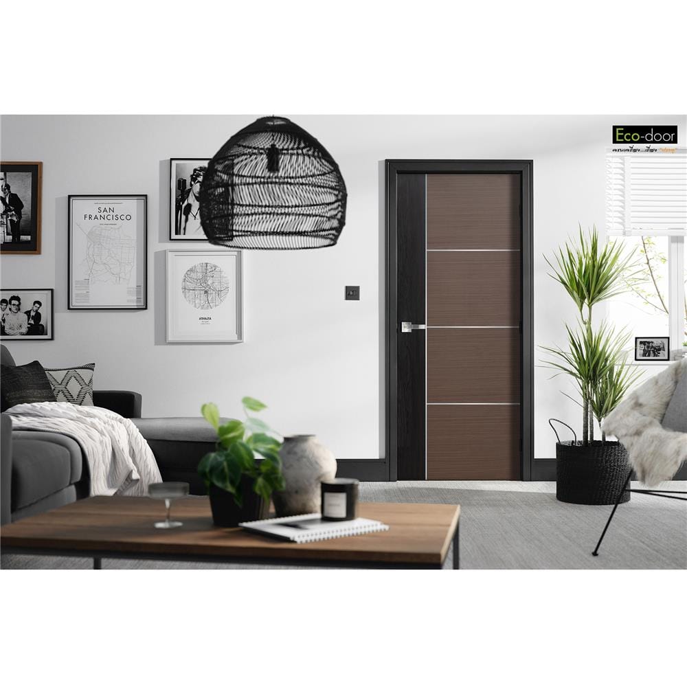ประตูภายใน WPC ปิดผิว PVC ECO-DOOR WP3 80X200 ซม. สีน้ำตาล ทูโทน ไม่เจาะลูกบิด