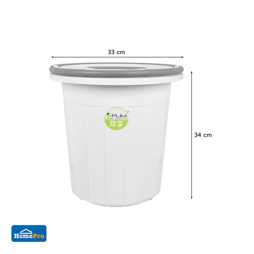 ถังน้ำกลมมีฝา PLIM 17 ลิตร สีขาว/เทา