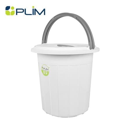 ถังน้ำกลมมีฝา PLIM 17 ลิตร สีขาว/เทา_0
