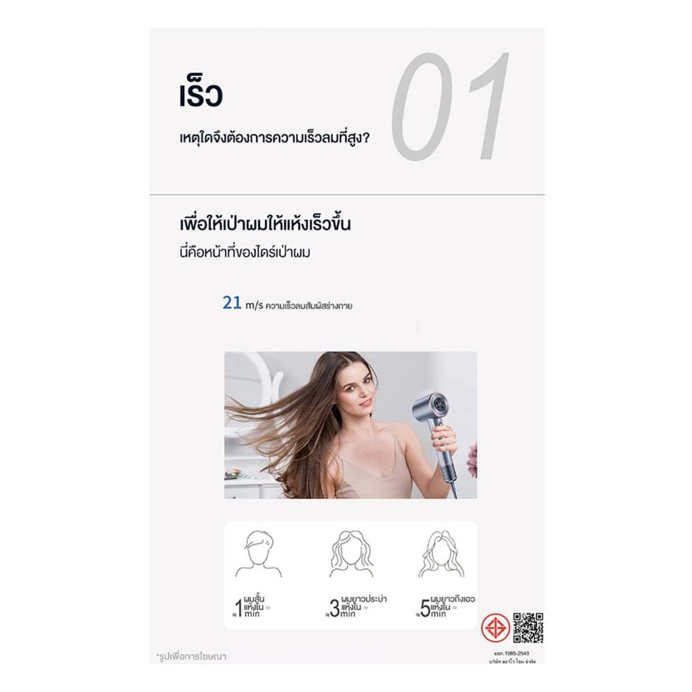 ไดร์เป่าผม BOMIDI HD02 SILVER 1600 วัตต์ สีเทา