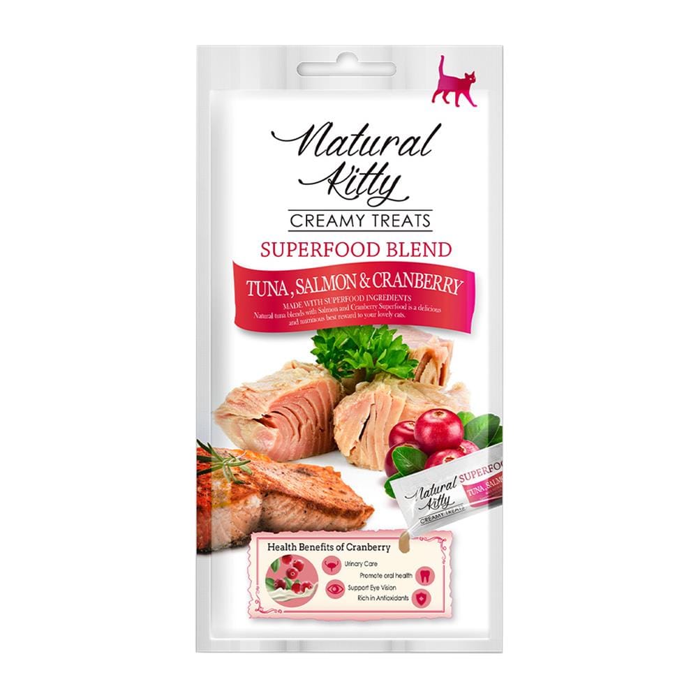ขนมแมวเลีย NATURAL KITTY TUNA SALMON AND CRANBERRY 12 ก. X 4 ซอง