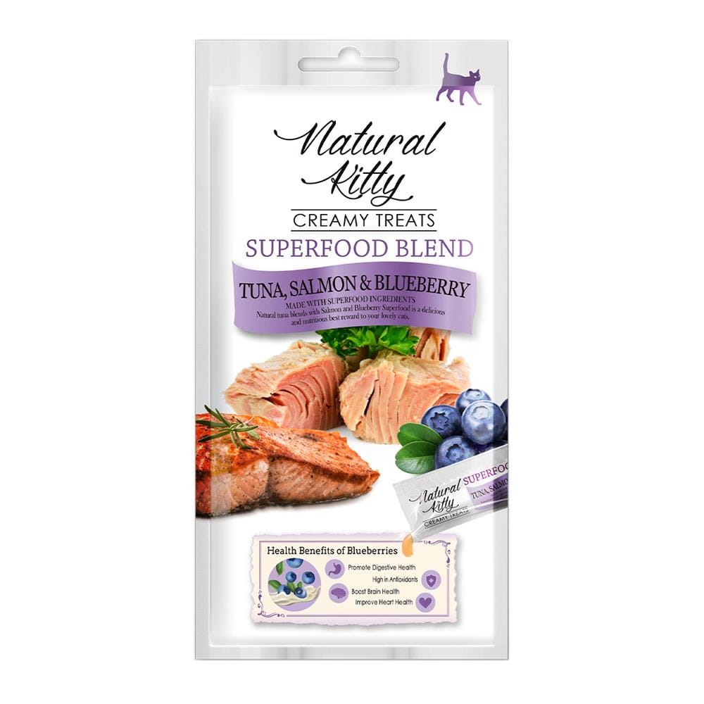 ขนมแมวเลีย NATURAL KITTY TUNA SALMON AND BLUEBERRY 12 ก. X 4 ซอง