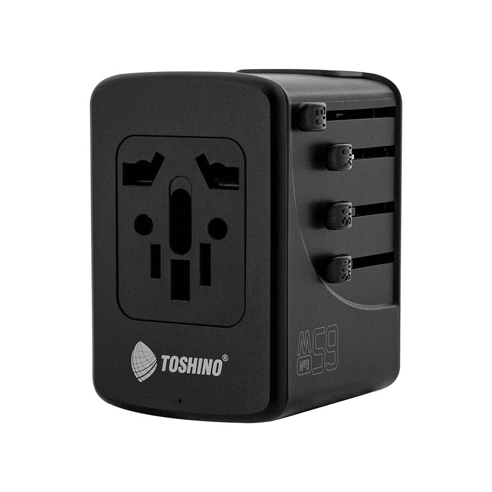 ปลั๊กแปลง 4 IN 1 UNIVERSAL 2 USB 1 TYPE C TOSHINO DE-65WGAN สีดำ