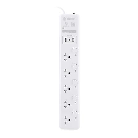 รางปลั๊กไฟ 5 ช่อง 5 สวิตช์ 2 USB 1 TYPE C TOSHINO WY-53 3 ม. สีขาว_0