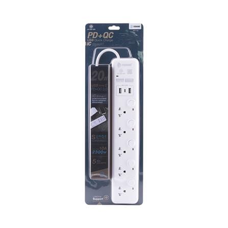 รางปลั๊กไฟ 5 ช่อง 5 สวิตช์ 2 USB 1 TYPE C TOSHINO WY-53 3 ม. สีขาว_3