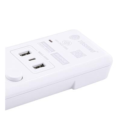 รางปลั๊กไฟ 4 ช่อง 4 สวิตซ 2 USB 1 TYPE C TOSHINO WY-43 3 ม. สีขาว_4