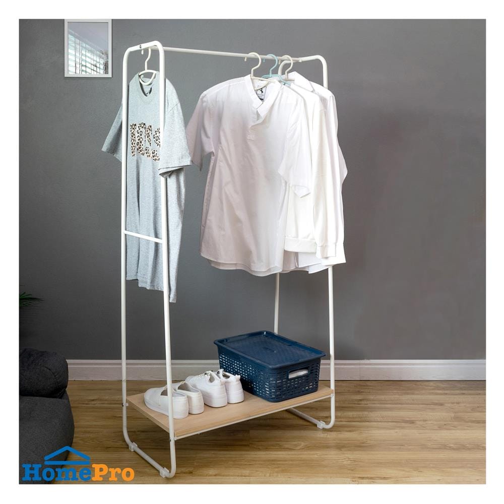 ราวแขวนผ้าชั้นวางไม้ 1 ชั้น PLIM 79x40x150 ซม. สีขาว