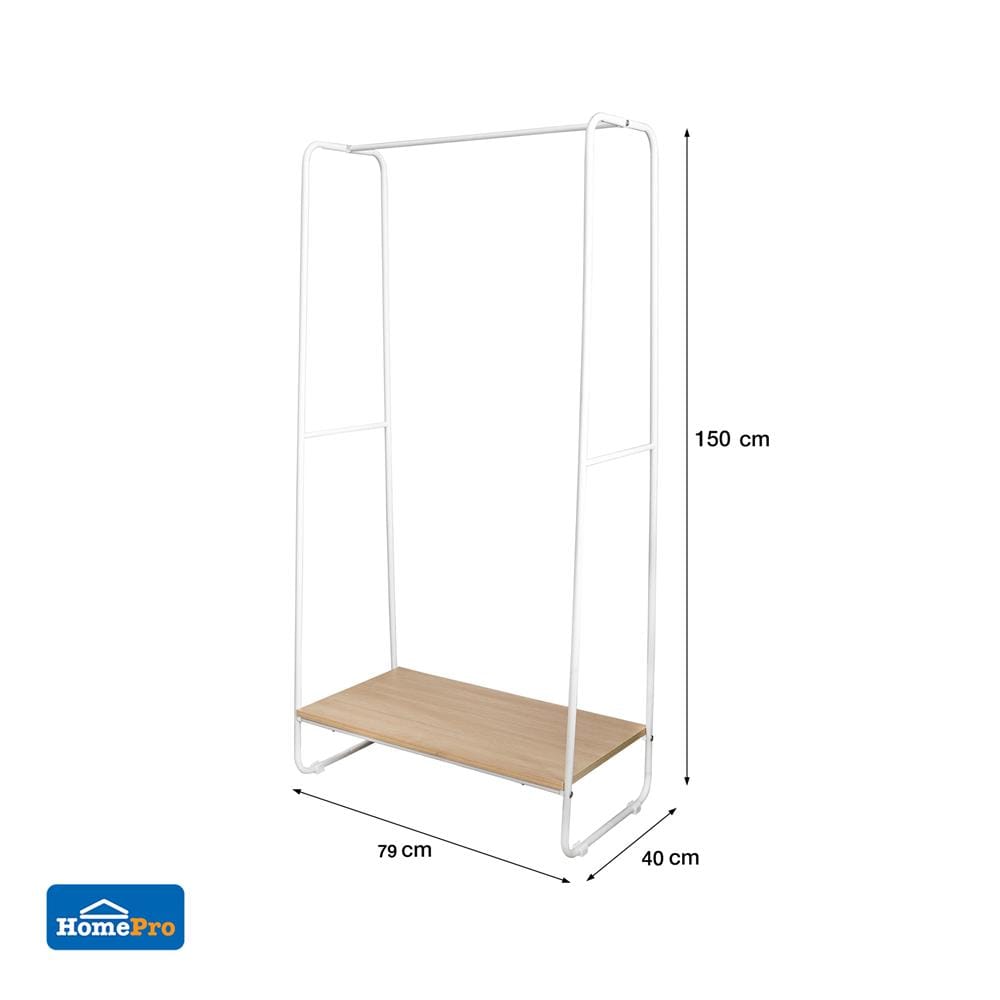 ราวแขวนผ้าชั้นวางไม้ 1 ชั้น PLIM 79x40x150 ซม. สีขาว