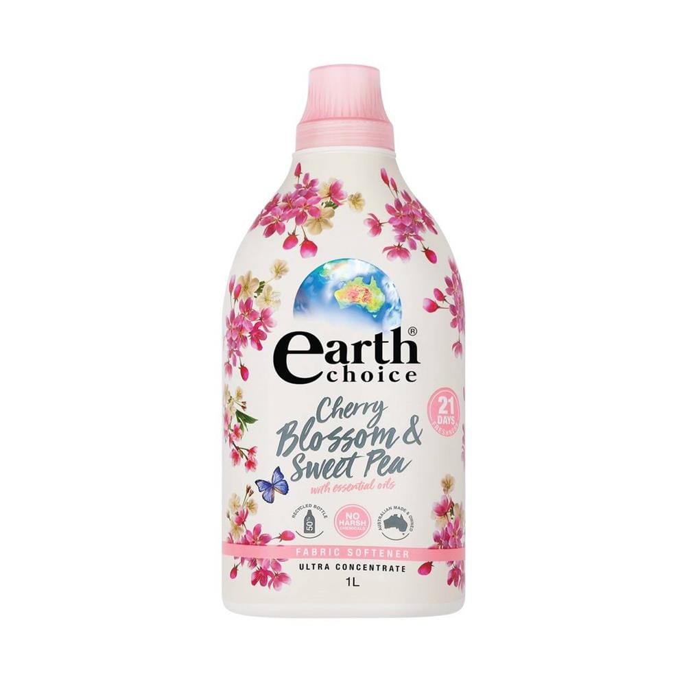 น้ำยาปรับผ้านุ่มสูตรเข้มข้น EARTH CHOICE 1 ลิตร เชอร์รี่บลอสซัมและสวีทพี