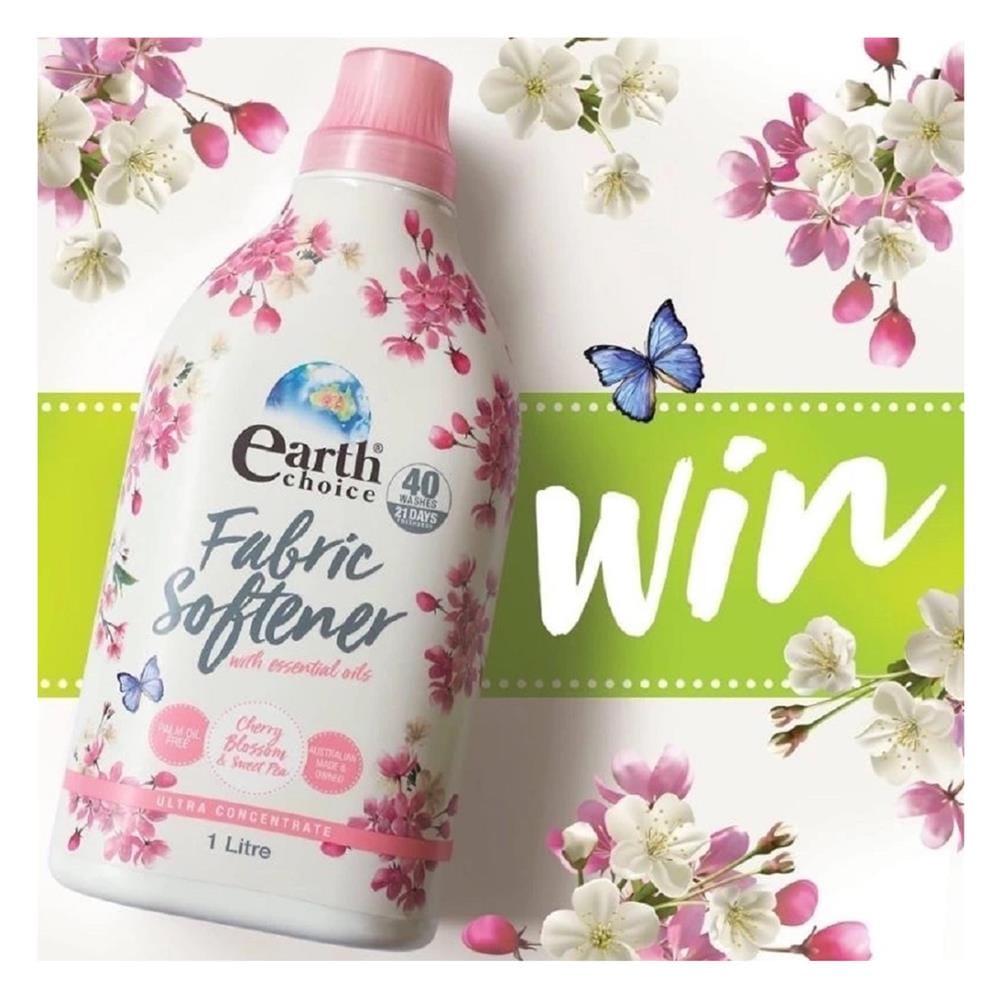 น้ำยาปรับผ้านุ่มสูตรเข้มข้น EARTH CHOICE 1 ลิตร เชอร์รี่บลอสซัมและสวีทพี