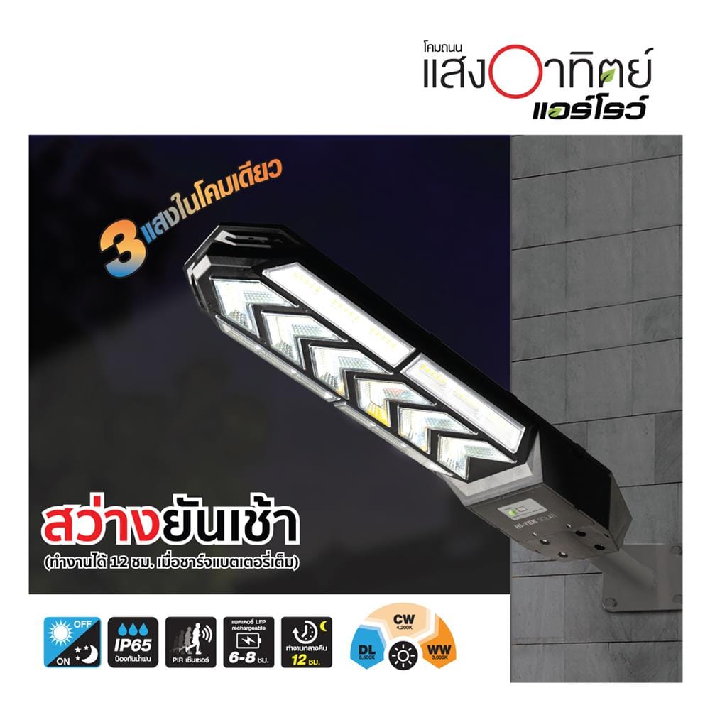 ไฟถนน SOLAR HI-TEK HFSS001500 150 วัตต์ DAYLIGHT/COOL WHITE/WARM WHITE สีดำ
